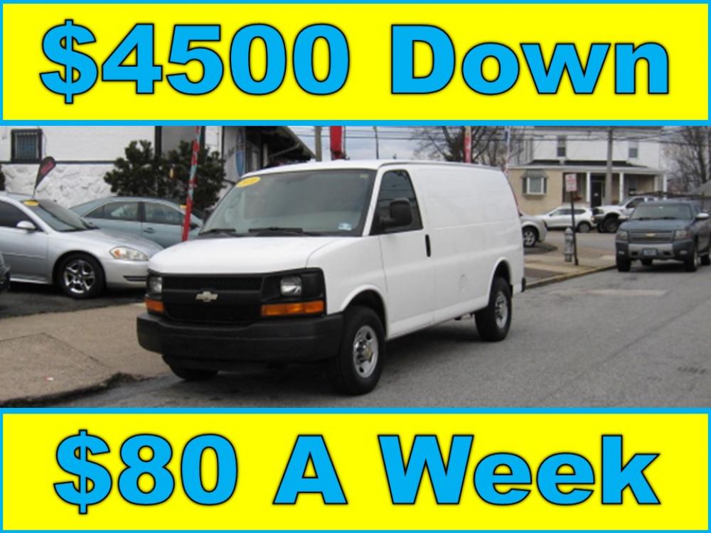 2010 White /Gray Chevrolet Express 3500 Cargo (1GC2GTAG2A1) with an 6.0L V8 OHV 16V FFV engine, 4-Speed Automatic transmission, located at 577 Chester Pike, Prospect Park, PA, 19076, (610) 237-1015, 39.886154, -75.302338 - 10 Chevy Express 3500 Cargo Van: No windows, leather seats, really clean, runs EXCELLENT! *We can install shelving at no extra charge* This vehicle comes inspected and has been given a bumper to bumper safety check. It is very clean, reliable, and well maintained. We offer a unique pay plan that - Photo #0