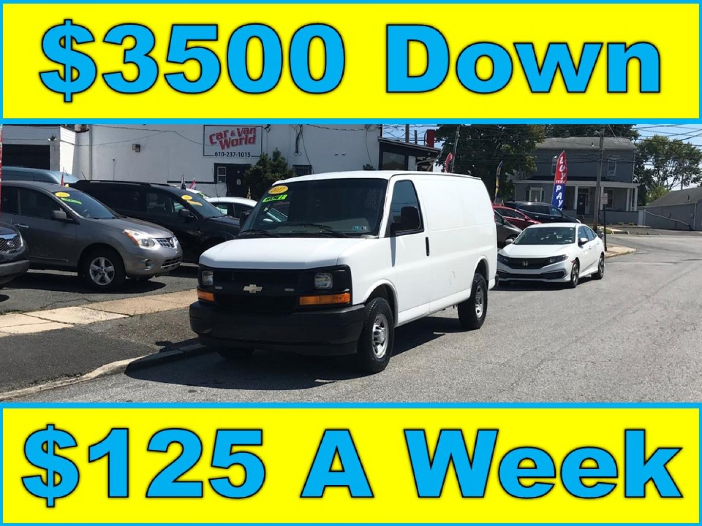 2017 White /Gray Chevrolet Express 2500 Cargo (1GCWGAFF2H1) with an 4.8L V8 FFV engine, 6A transmission, located at 577 Chester Pike, Prospect Park, PA, 19076, (610) 237-1015, 39.886154, -75.302338 - 17 Chevy Express 2500 Cargo Van: power locks and windows, partition, new PA inspection, FLEET SERVICED VAN, runs LIKE NEW! This vehicle comes inspected and has been given a bumper to bumper safety check. It is very clean, reliable, and well maintained. We offer a unique pay plan that is known for - Photo#0