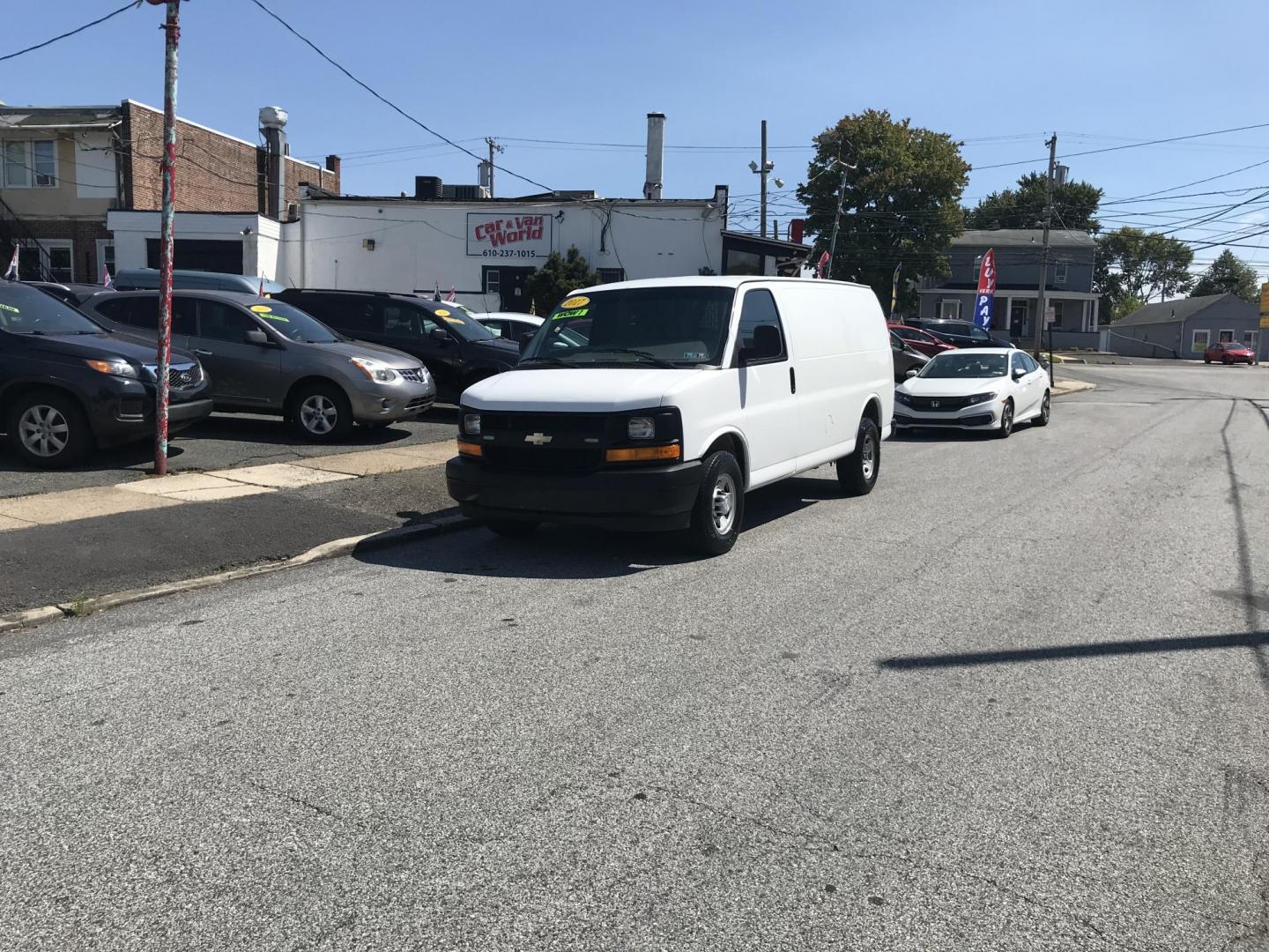 2017 White /Gray Chevrolet Express 2500 Cargo (1GCWGAFF2H1) with an 4.8L V8 FFV engine, 6A transmission, located at 577 Chester Pike, Prospect Park, PA, 19076, (610) 237-1015, 39.886154, -75.302338 - 17 Chevy Express 2500 Cargo Van: power locks and windows, partition, new PA inspection, FLEET SERVICED VAN, runs LIKE NEW! This vehicle comes inspected and has been given a bumper to bumper safety check. It is very clean, reliable, and well maintained. We offer a unique pay plan that is known for - Photo#1