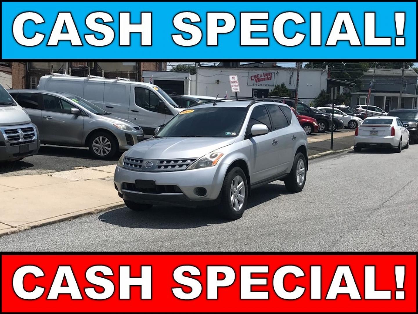 2007 Silver /Gray Nissan Murano S AWD (JN8AZ08WX7W) with an 3.5L V6 DOHC 24V engine, Automatic CVT Overdrive transmission, located at 577 Chester Pike, Prospect Park, PA, 19076, (610) 237-1015, 39.886154, -75.302338 - 2007 Nissan Murano S: All wheel drive, new PA inspection, SUPER CLEAN, runs EXCELLENT! *Vehicle sold as-is* - Photo#0