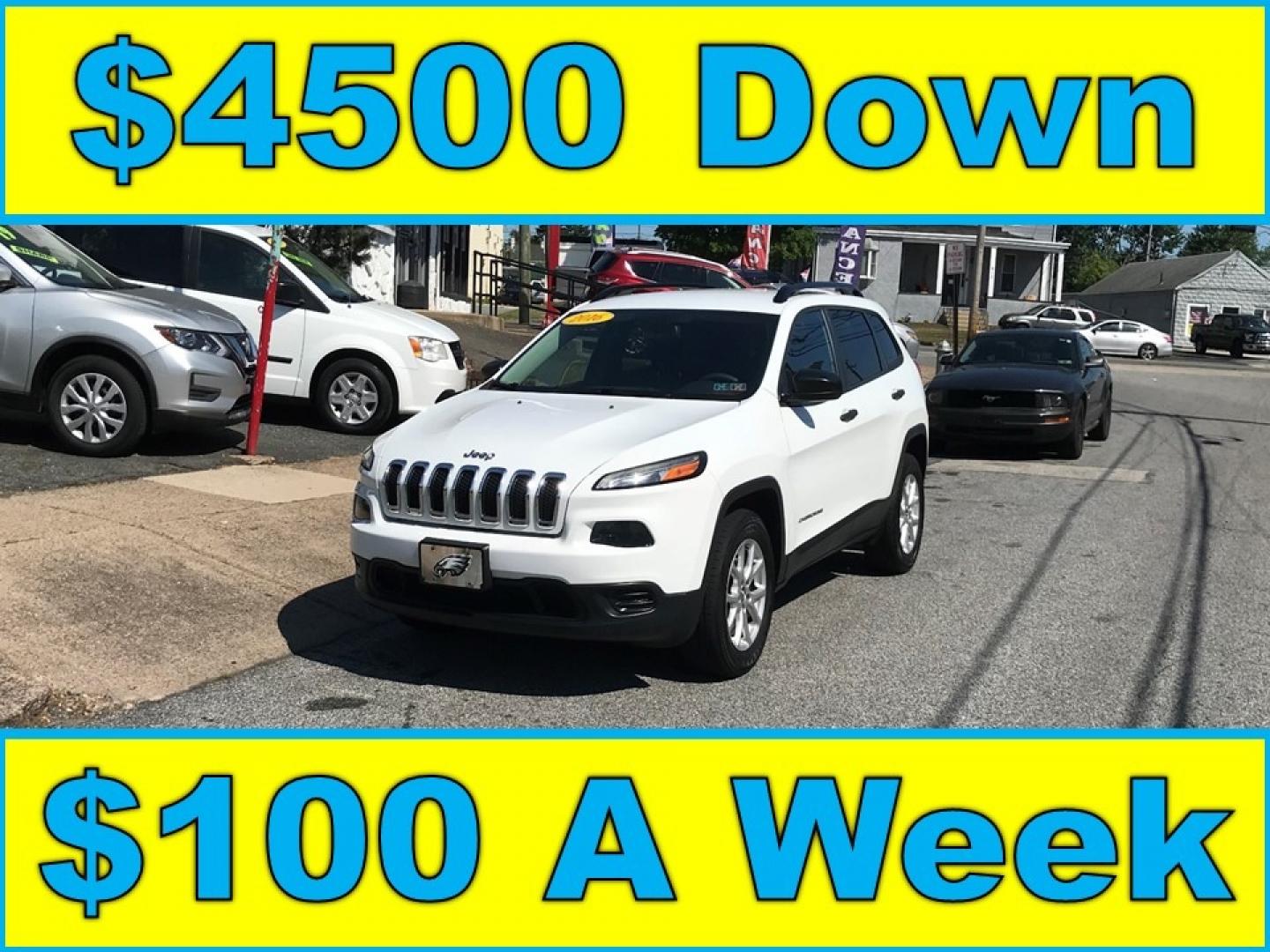 2016 White /Gray Jeep Cherokee Sport (1C4PJMAB1GW) with an 2.4 V4 engine, Automatic transmission, located at 577 Chester Pike, Prospect Park, PA, 19076, (610) 237-1015, 39.886154, -75.302338 - 2016 Jeep Cherokee: 4x4, backup camera, new PA inspection, SUPER clean, runs LIKE NEW! This vehicle comes inspected and has been given a bumper to bumper safety check. It is very clean, reliable, and well maintained. We offer a unique pay plan that is known for being the easiest and fastest finan - Photo#0
