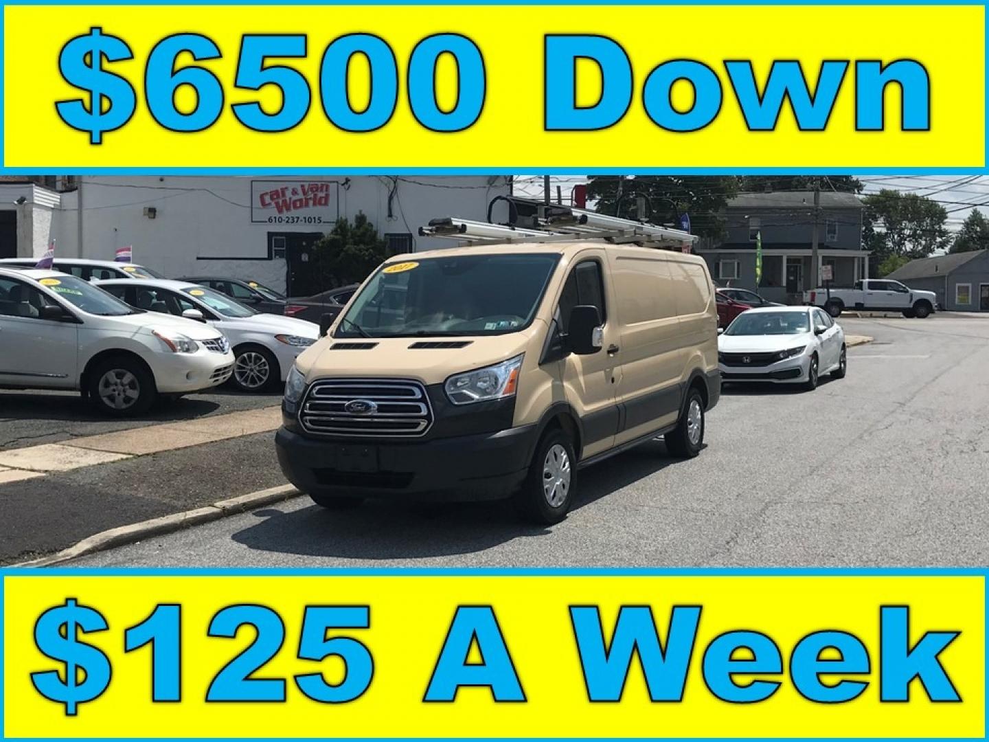2017 Tan /Gray Ford Transit 150 (1FTYE1YM2HK) with an 3.7 V6 engine, Automatic transmission, located at 577 Chester Pike, Prospect Park, PA, 19076, (610) 237-1015, 39.886154, -75.302338 - 2017 Ford Transit 150 Low Roof: Nice ladder racks that drop down, multiple pieces of shelving, bulkhead, no windows, PA inspection, FLEET MAINTAINED, runs LIKE NEW! This vehicle comes inspected and has been given a bumper to bumper safety check. It is very clean, reliable, and well maintained. We - Photo#0