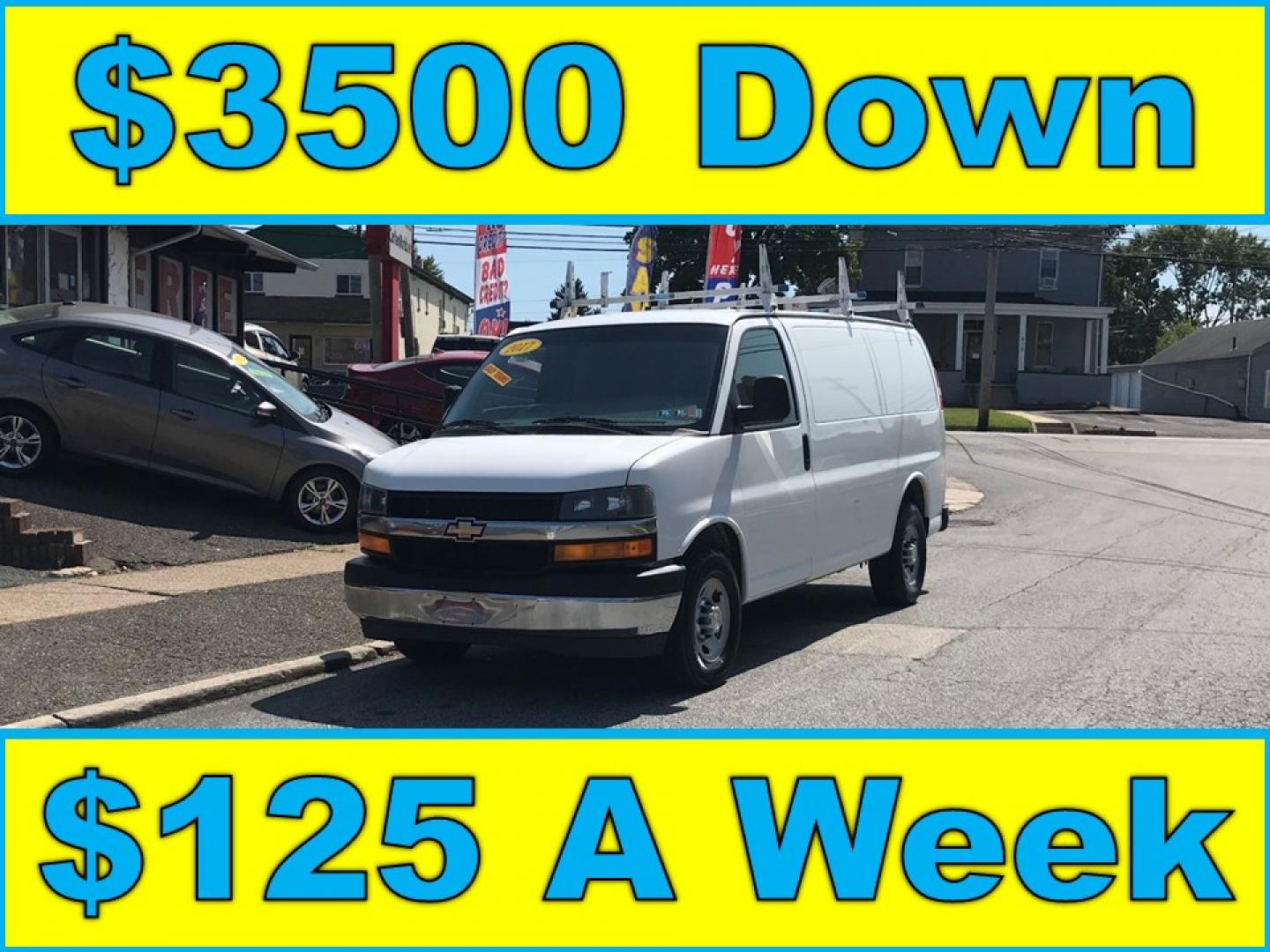 2017 White /Gray Chevrolet Express 2500 Cargo (1GCWGAFF8H1) with an 4.8L V8 FFV engine, 6A transmission, located at 577 Chester Pike, Prospect Park, PA, 19076, (610) 237-1015, 39.886154, -75.302338 - 2017 Chevy Express 2500 Cargo Van: Ladder racks, shelving, no windows, new PA inspection, FLEET MAINTAINED, runs LIKE NEW! This vehicle comes inspected and has been given a bumper to bumper safety check. It is very clean, reliable, and well maintained. We offer a unique pay plan that is known for - Photo#0