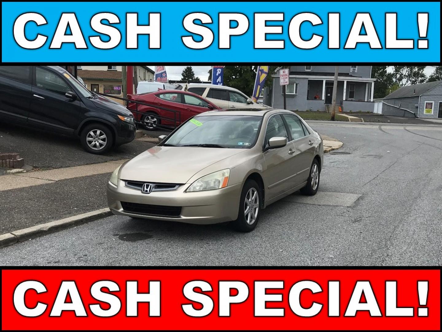 2004 Gold /Tan Honda Accord EX V-6 Sedan (1HGCM66594A) with an 3.0L V6 SOHC 24V engine, 5-Speed Automatic Overdrive transmission, located at 577 Chester Pike, Prospect Park, PA, 19076, (610) 237-1015, 39.886154, -75.302338 - Photo#0