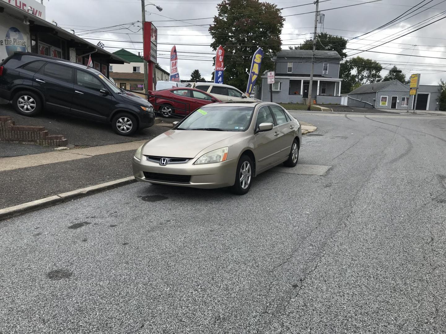 2004 Gold /Tan Honda Accord EX V-6 Sedan (1HGCM66594A) with an 3.0L V6 SOHC 24V engine, 5-Speed Automatic Overdrive transmission, located at 577 Chester Pike, Prospect Park, PA, 19076, (610) 237-1015, 39.886154, -75.302338 - Photo#2