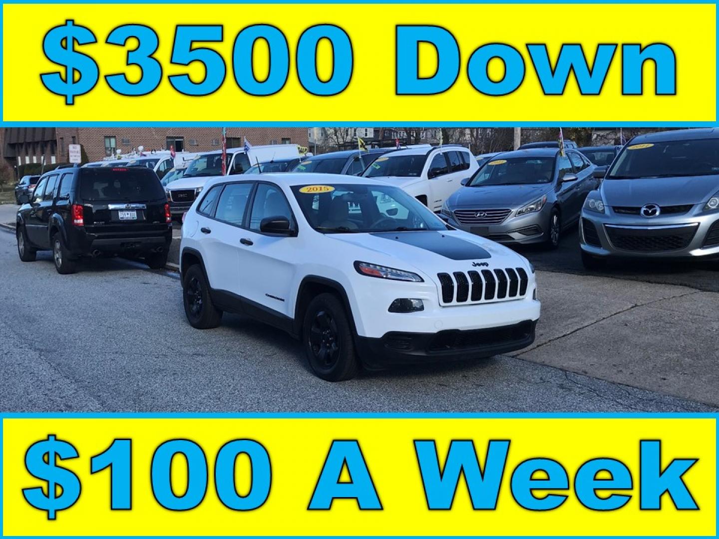 2015 White /Tan Jeep Cherokee Sport (1C4PJLAB3FW) with an 2.4L L4 DOHC 16V engine, 9-Speed Automatic transmission, located at 577 Chester Pike, Prospect Park, PA, 19076, (610) 237-1015, 39.886154, -75.302338 - Photo#0