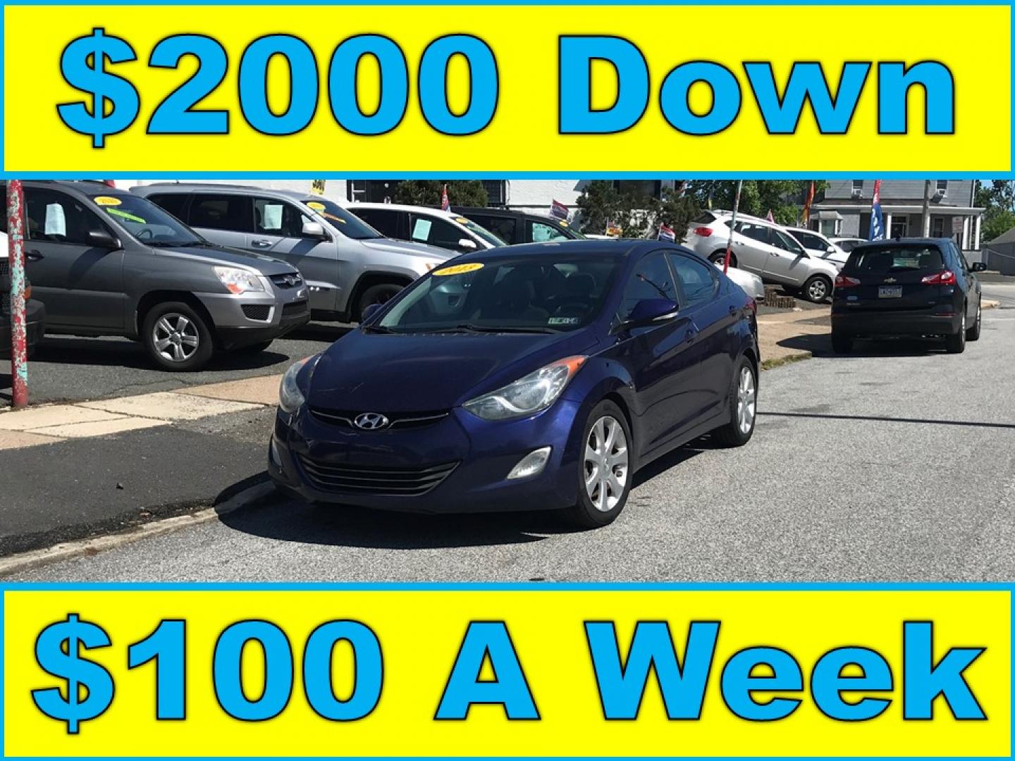2013 Blue /Gray Hyundai Elantra Limited (5NPDH4AE5DH) with an 1.8L L4 DOHC 16V engine, 6-Speed Automatic transmission, located at 577 Chester Pike, Prospect Park, PA, 19076, (610) 237-1015, 39.886154, -75.302338 - Photo#0