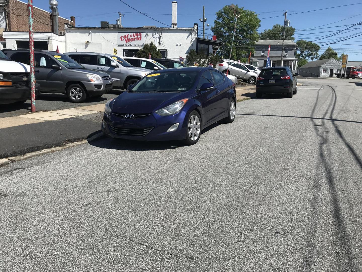 2013 Blue /Gray Hyundai Elantra Limited (5NPDH4AE5DH) with an 1.8L L4 DOHC 16V engine, 6-Speed Automatic transmission, located at 577 Chester Pike, Prospect Park, PA, 19076, (610) 237-1015, 39.886154, -75.302338 - Photo#1