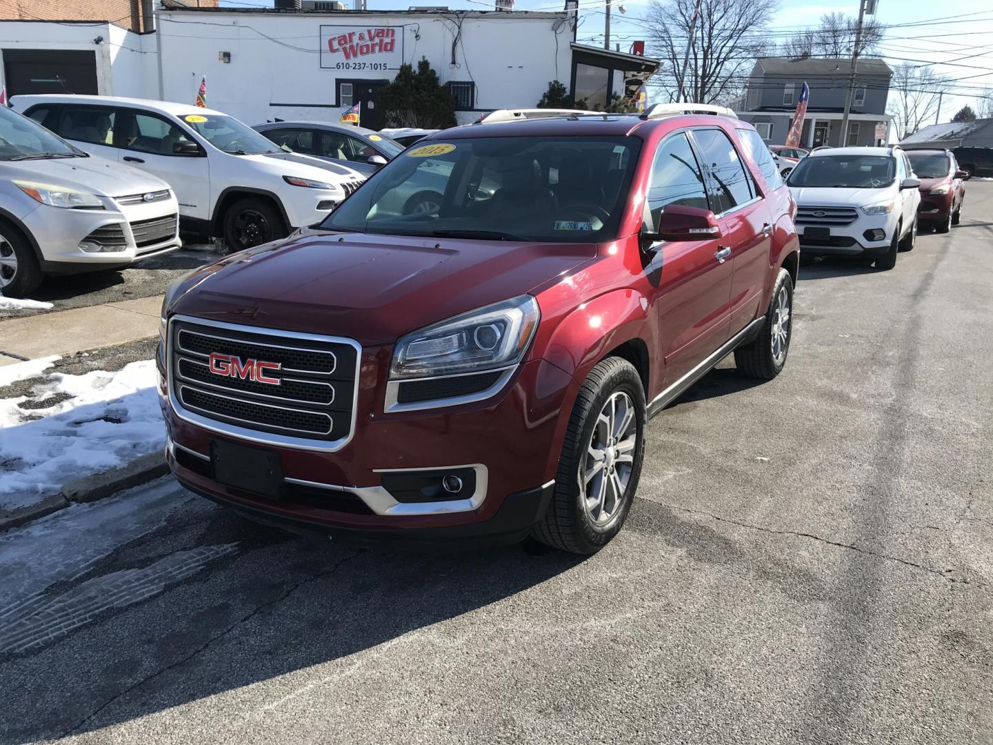 2015 Red /Gray GMC Acadia SLT-1 AWD (1GKKVRKD6FJ) with an 3.6L V6 DOHC 24V engine, 6-Speed Automatic transmission, located at 577 Chester Pike, Prospect Park, PA, 19076, (610) 237-1015, 39.886154, -75.302338 - Photo#2