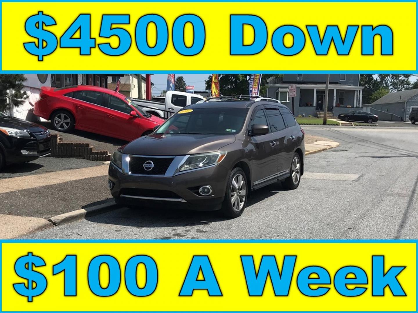 2015 Brown /Black Nissan Pathfinder Platinum 4WD (5N1AR2MM3FC) with an 3.5L V6 DOHC 24V engine, Continuously Variable Transmission transmission, located at 577 Chester Pike, Prospect Park, PA, 19076, (610) 237-1015, 39.886154, -75.302338 - Photo#0