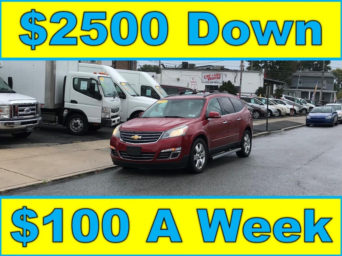 2014 Red /Tan Chevrolet Traverse LTZ AWD (1GNKVJKD8EJ) with an 3.6L V6 DOHC 24V engine, 6-Speed Automatic transmission, located at 577 Chester Pike, Prospect Park, PA, 19076, (610) 237-1015, 39.886154, -75.302338 - 2014 Chevrolet Traverse LTZ: Double sunroofs, backup camera, new PA inspection, AWD, 3rd row seating, SUPER CLEAN, runs LIKE NEW! This vehicle comes inspected and has been given a bumper to bumper safety check. It is very clean, reliable, and well maintained. We offer a unique pay plan that is kn - Photo#0