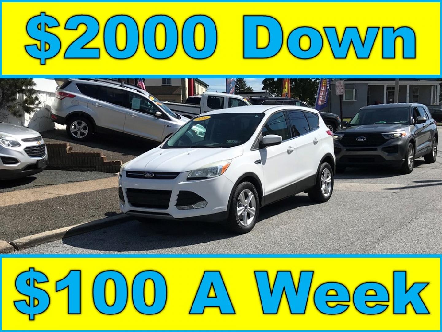 2014 White /Gray Ford Escape SE (1FMCU0GXXEU) with an 1.6L L4 DOHC 16V engine, 6-Speed Automatic transmission, located at 577 Chester Pike, Prospect Park, PA, 19076, (610) 237-1015, 39.886154, -75.302338 - Photo#0