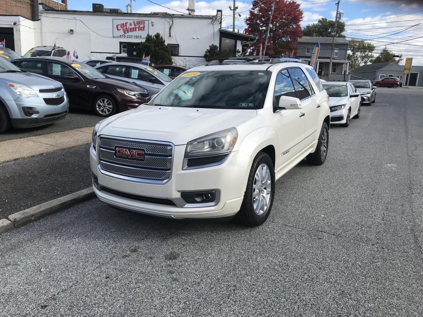 2014 White /Black GMC Acadia Denali AWD (1GKKVTKD2EJ) with an 3.6L V6 DOHC 24V engine, 6-Speed Automatic transmission, located at 577 Chester Pike, Prospect Park, PA, 19076, (610) 237-1015, 39.886154, -75.302338 - 2014 GMC Acadia Denali: 3rd row seating, navigation system, backup camera, double sunroofs, new PA inspection, SUPER CLEAN, runs LIKE NEW! This vehicle comes inspected and has been given a bumper to bumper safety check. It is very clean, reliable, and well maintained. We offer a unique pay plan t - Photo#2