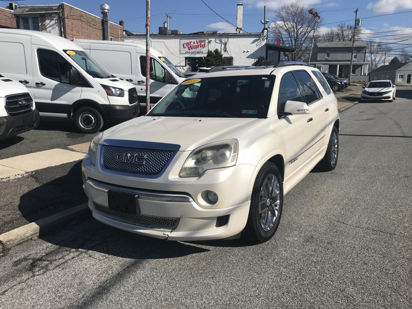2012 White /Black GMC Acadia Denali AWD (1GKKVTED8CJ) with an 3.6L V6 DOHC 24V engine, 6-Speed Automatic transmission, located at 577 Chester Pike, Prospect Park, PA, 19076, (610) 237-1015, 39.886154, -75.302338 - 2012 GMC Acadia Denali: AWD, 3rd row seating, sunroofs, DVD player, navigation system, SUPER CLEAN, runs LIKE NEW! This vehicle comes inspected and has been given a bumper to bumper safety check. It is very clean, reliable, and well maintained. We offer a unique pay plan that is known for being t - Photo#2