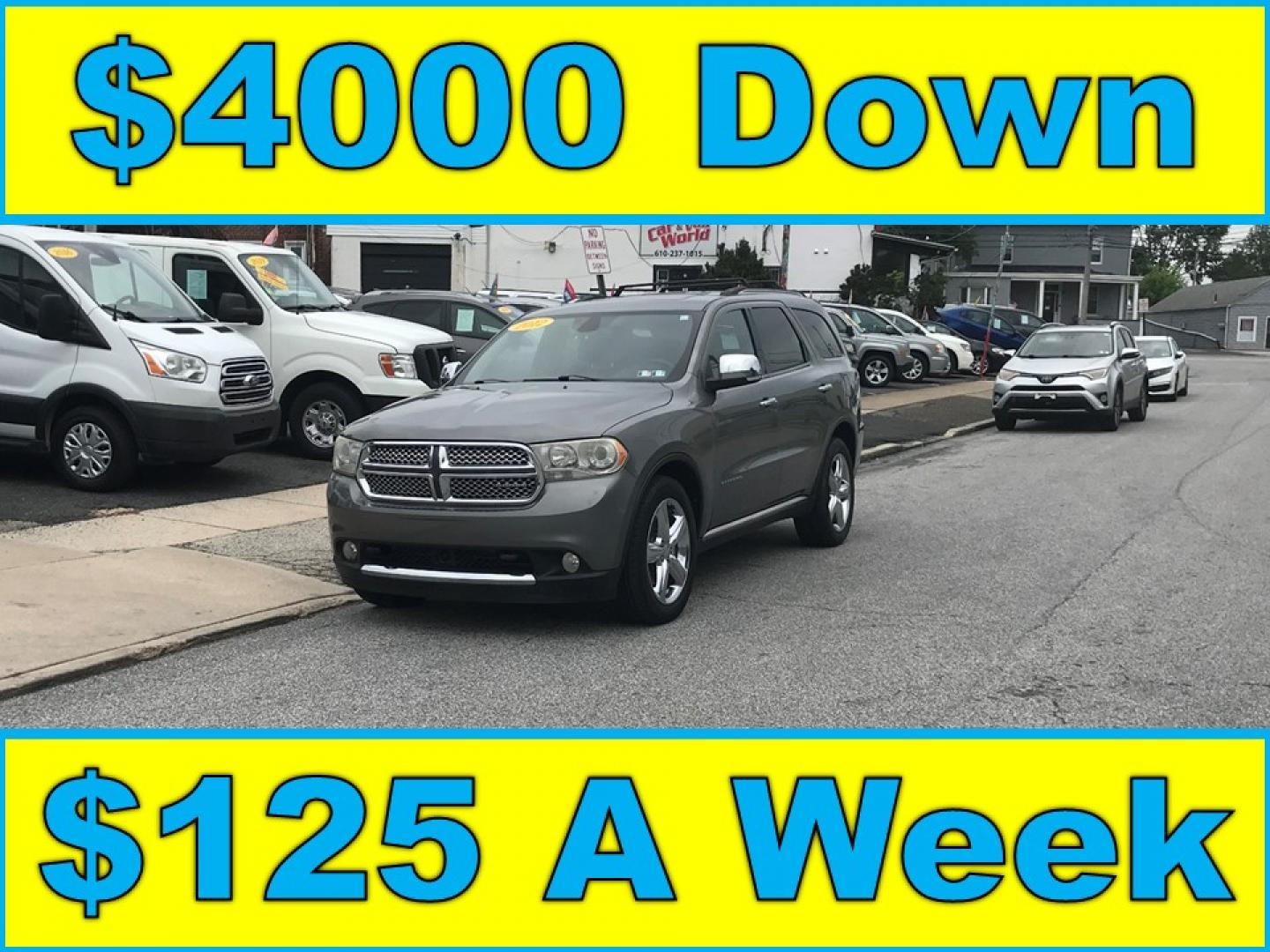 2012 Gray /Black Dodge Durango Citadel AWD (1C4SDJET7CC) with an 5.7L V8 OHV 16V engine, 5-Speed Automatic transmission, located at 577 Chester Pike, Prospect Park, PA, 19076, (610) 237-1015, 39.886154, -75.302338 - 2012 Dodge Durango Citadel: 3rd row seating, 4x4, backup camera, navigation system, DVD player, sunroof, new inspection, SUPER CLEAN, runs LIKE NEW! This vehicle comes inspected and has been given a bumper to bumper safety check. It is very clean, reliable, and well maintained. We offer a unique- Photo#0