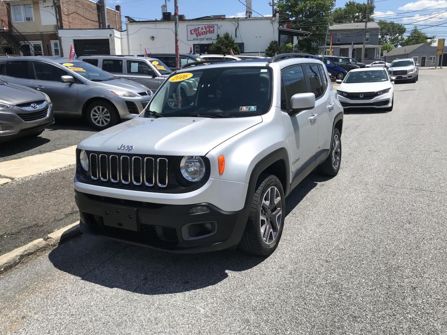 2016 Silver /Black Jeep Renegade Latitude 4WD (ZACCJBBTXGP) with an 2.4L L4 DOHC 16V engine, 6M transmission, located at 577 Chester Pike, Prospect Park, PA, 19076, (610) 237-1015, 39.886154, -75.302338 - 2016 Jeep Renegade Latitude: Only 105k miles, backup camera, great on gas, new PA inspection, SUPER CLEAN, runs LIKE NEW! This vehicle comes inspected and has been given a bumper to bumper safety check. It is very clean, reliable, and well maintained. We offer a unique pay plan that is known for - Photo#2