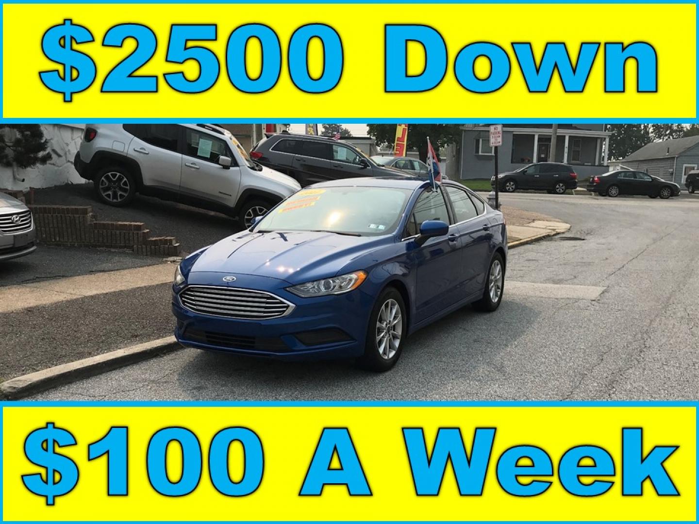 2017 Blue /Gray Ford Fusion SE (3FA6P0HD4HR) with an 1.5L L4 DOHC 16V engine, 6A transmission, located at 577 Chester Pike, Prospect Park, PA, 19076, (610) 237-1015, 39.886154, -75.302338- Photo#0