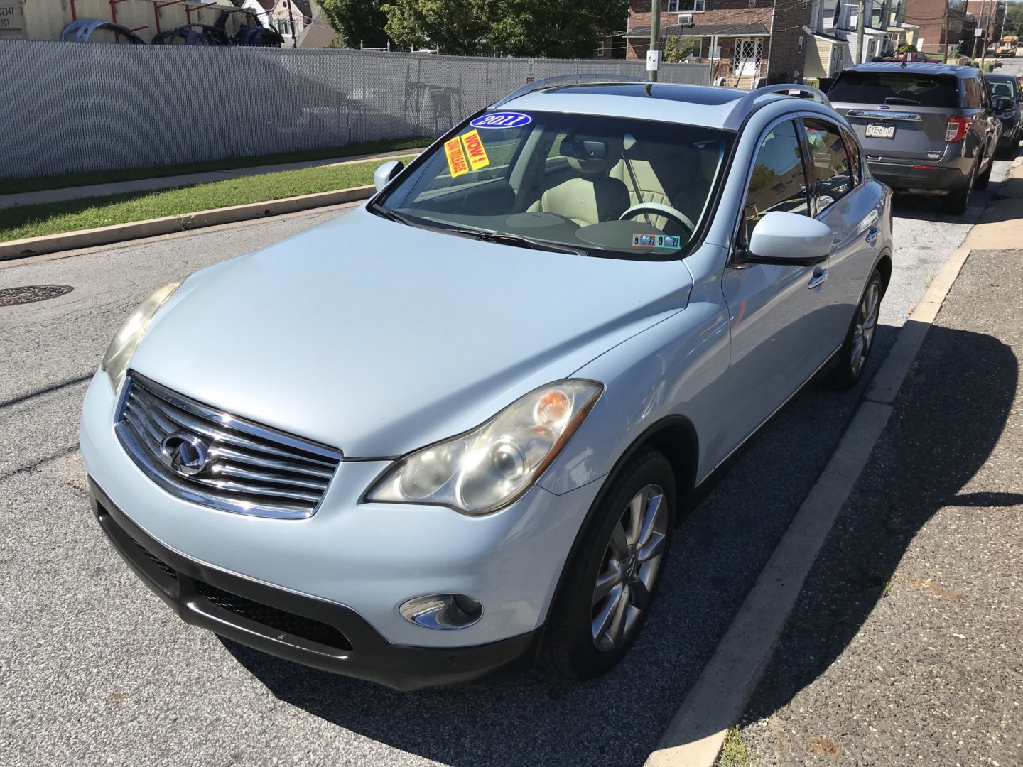 2011 Blue /Beige Infiniti EX EX35 AWD (JN1AJ0HR9BM) with an 3.5L V6 DOHC 24V engine, 5-Speed Automatic Overdrive transmission, located at 577 Chester Pike, Prospect Park, PA, 19076, (610) 237-1015, 39.886154, -75.302338 - 2011 Infiniti EX350: Only 104k miles, sunroof, navigation system, backup camera, new PA inspection, RUNS LIKE NEW! This vehicle comes inspected and has been given a bumper to bumper safety check. It is very clean, reliable, and well maintained. We offer a unique pay plan that is known for being t- Photo#3