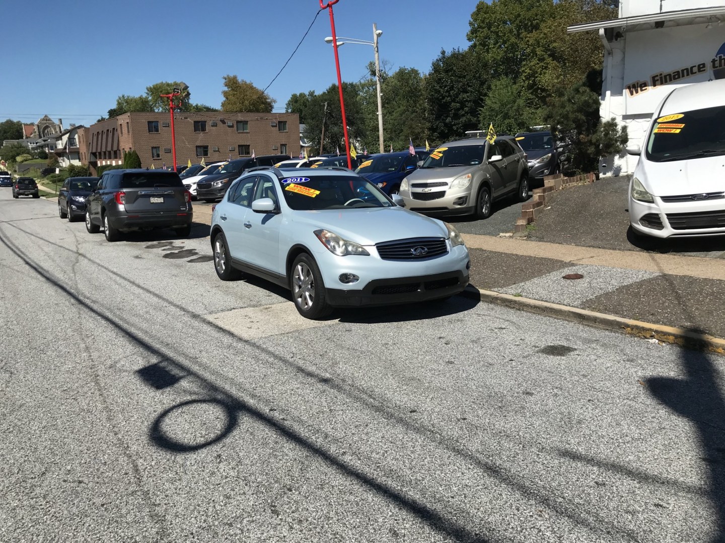 2011 Blue /Beige Infiniti EX EX35 AWD (JN1AJ0HR9BM) with an 3.5L V6 DOHC 24V engine, 5-Speed Automatic Overdrive transmission, located at 577 Chester Pike, Prospect Park, PA, 19076, (610) 237-1015, 39.886154, -75.302338 - 2011 Infiniti EX350: Only 104k miles, sunroof, navigation system, backup camera, new PA inspection, RUNS LIKE NEW! This vehicle comes inspected and has been given a bumper to bumper safety check. It is very clean, reliable, and well maintained. We offer a unique pay plan that is known for being t- Photo#1
