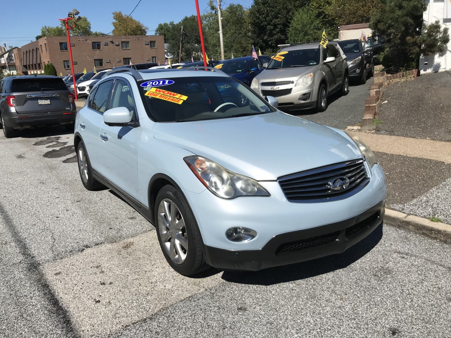 2011 Blue /Beige Infiniti EX EX35 AWD (JN1AJ0HR9BM) with an 3.5L V6 DOHC 24V engine, 5-Speed Automatic Overdrive transmission, located at 577 Chester Pike, Prospect Park, PA, 19076, (610) 237-1015, 39.886154, -75.302338 - 2011 Infiniti EX350: Only 104k miles, sunroof, navigation system, backup camera, new PA inspection, RUNS LIKE NEW! This vehicle comes inspected and has been given a bumper to bumper safety check. It is very clean, reliable, and well maintained. We offer a unique pay plan that is known for being t- Photo#2
