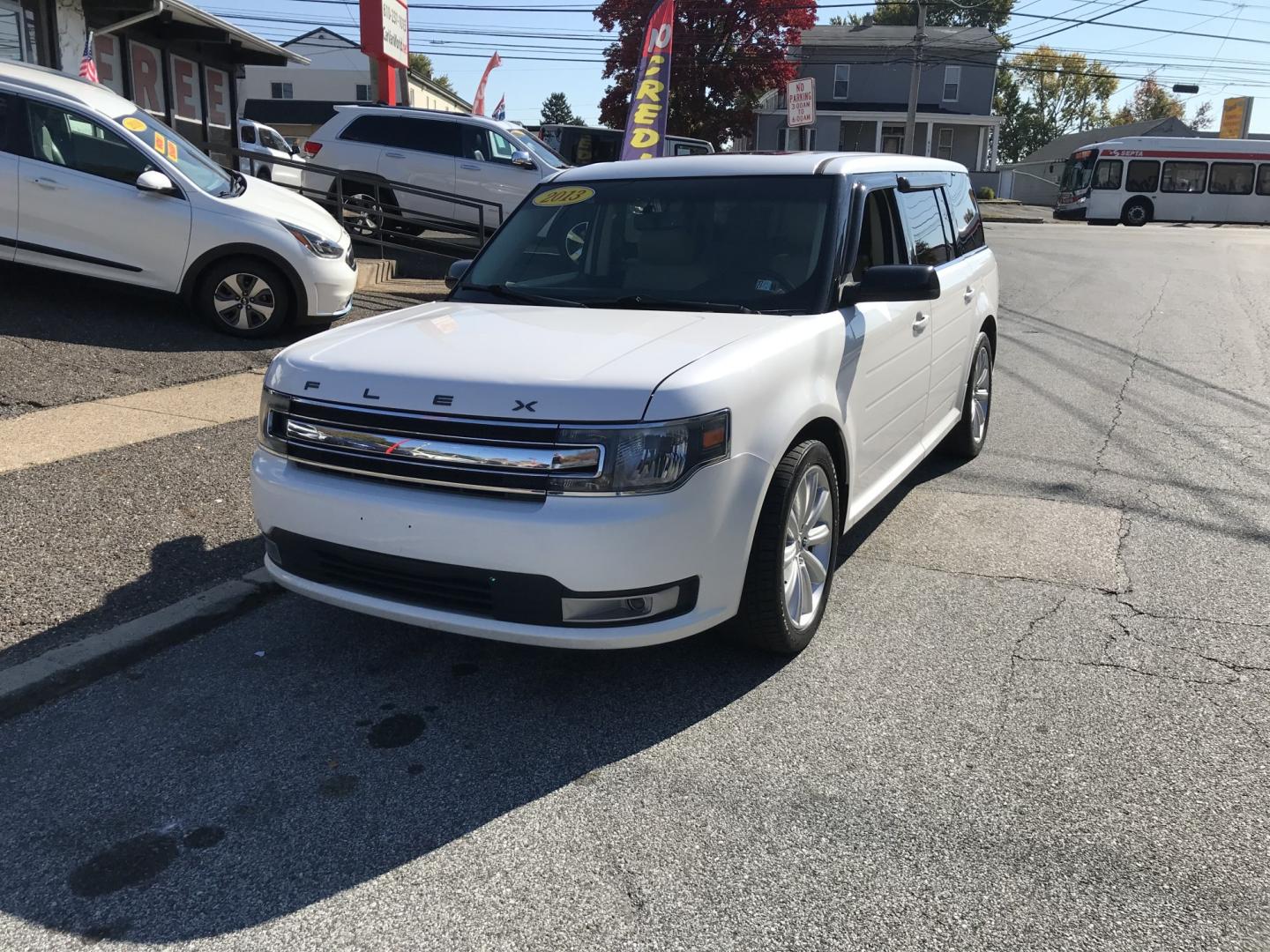 2013 White /Beige Ford Flex SEL FWD (2FMGK5C88DB) with an 3.5L V6 DOHC 24V engine, 6-Speed Automatic Overdrive transmission, located at 577 Chester Pike, Prospect Park, PA, 19076, (610) 237-1015, 39.886154, -75.302338 - 2013 Ford Flex SEL: Navigation system, 3rd row seating, sunroofs, new PA inspection, SUPER CLEAN, runs LIKE NEW! This vehicle comes inspected and has been given a bumper to bumper safety check. It is very clean, reliable, and well maintained. We offer a unique pay plan that is known for being the- Photo#2